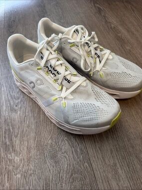 On Running Women’s White Athletic Sneakers with Lime Accents